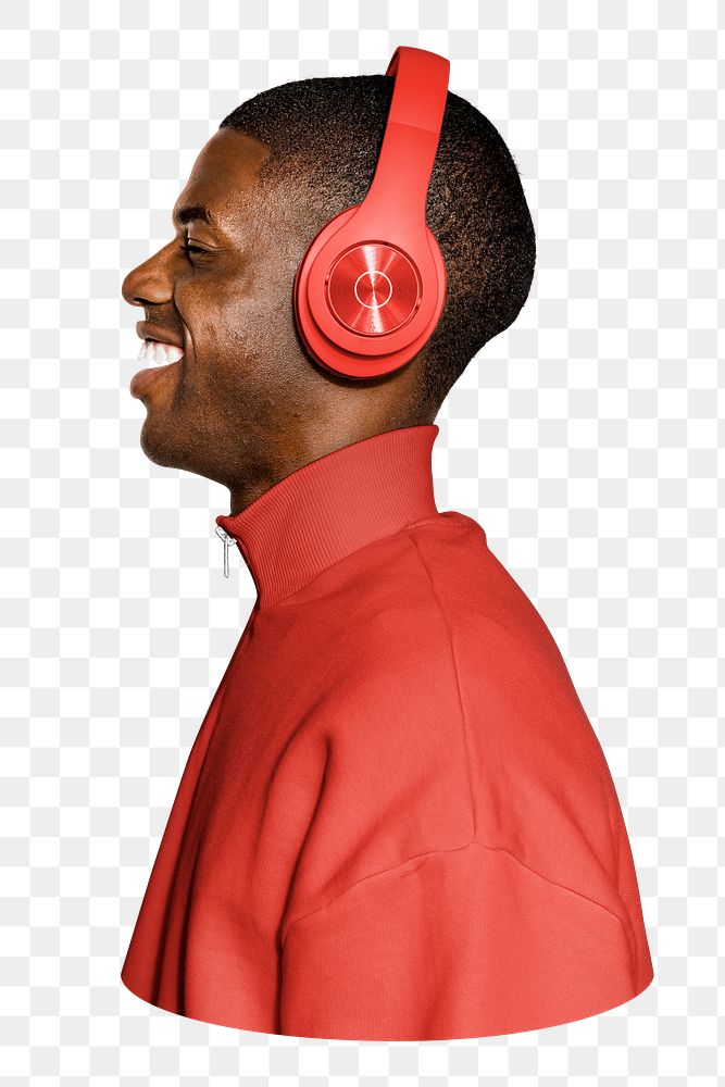 Png man listening to music sticker, transparent background