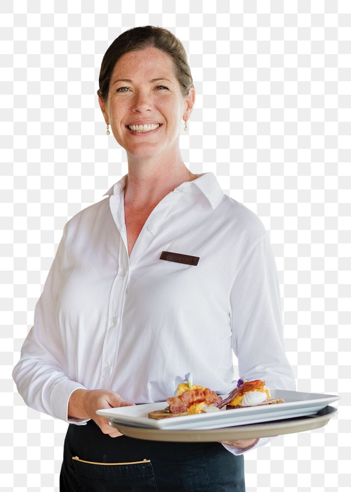 PNG waitress serving food sticker, transparent background