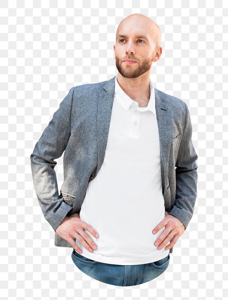 Businessman png sticker, gray suit, transparent background