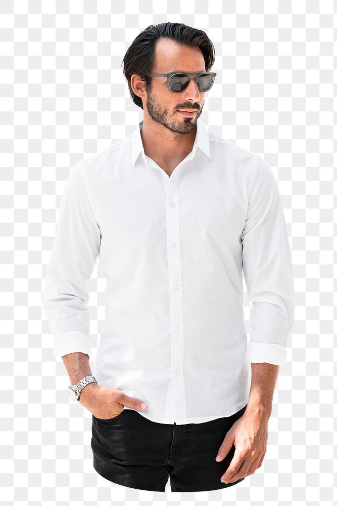 Handsome man png sticker, white shirt, transparent background