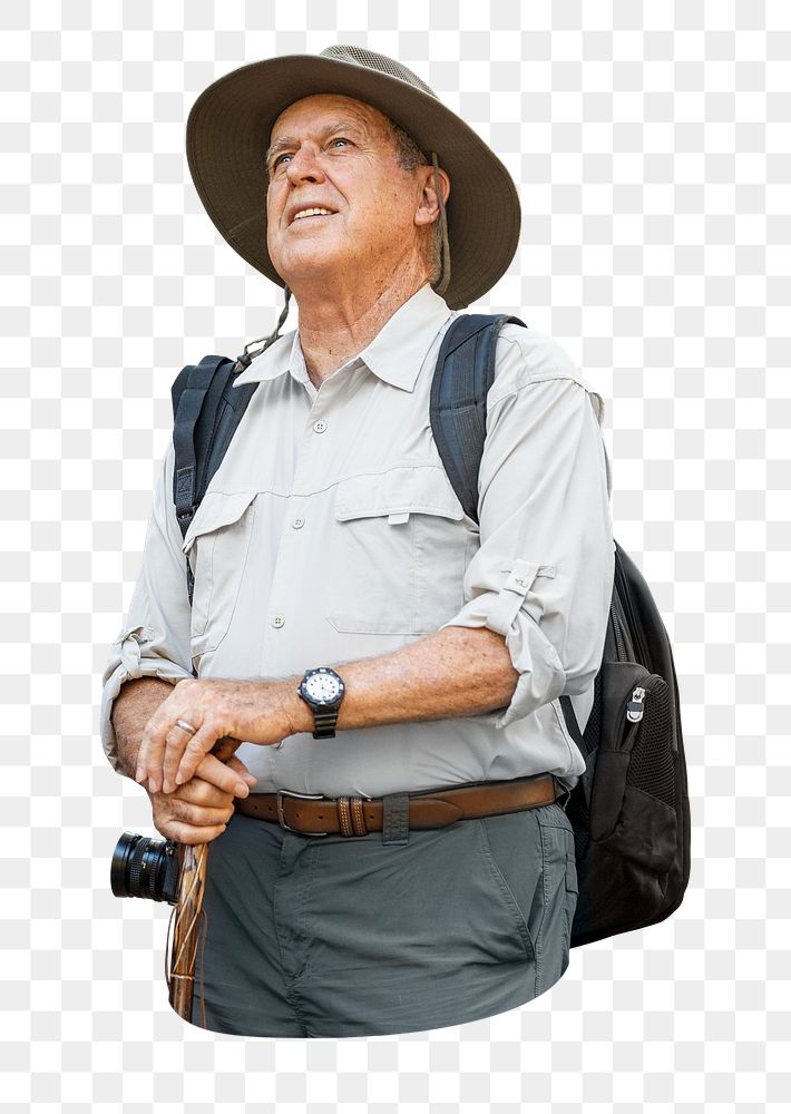 Png male senior traveler sticker, transparent background