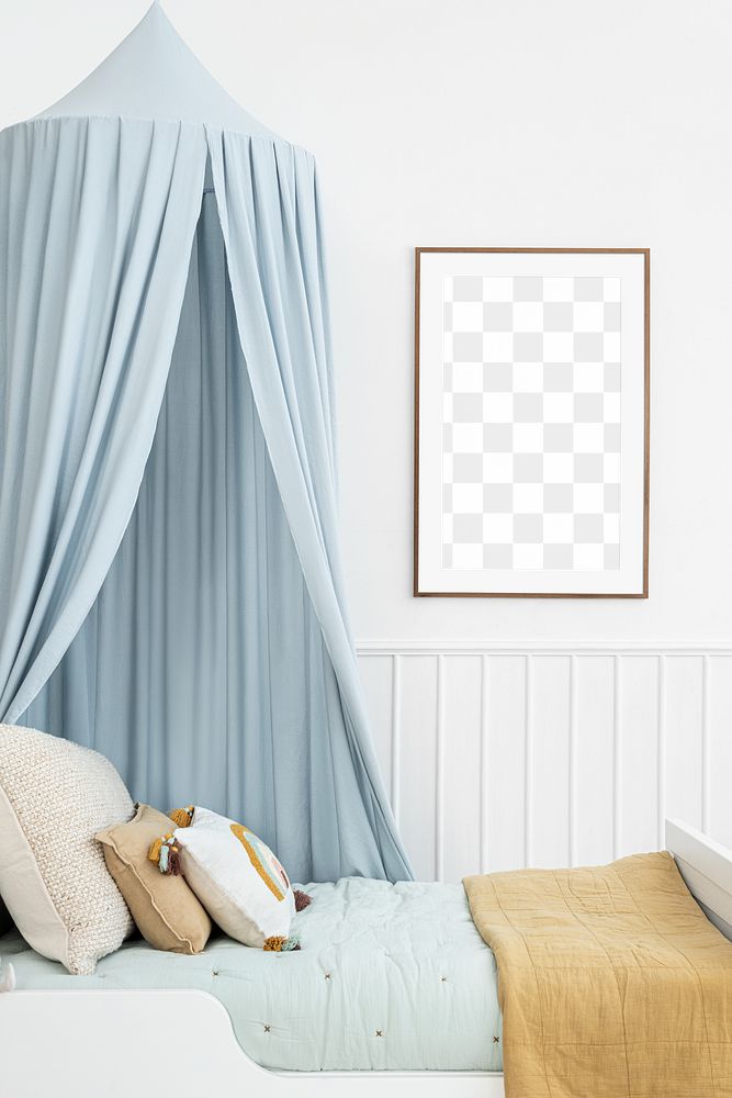 Picture frame png mockup, bedroom decor, transparent design