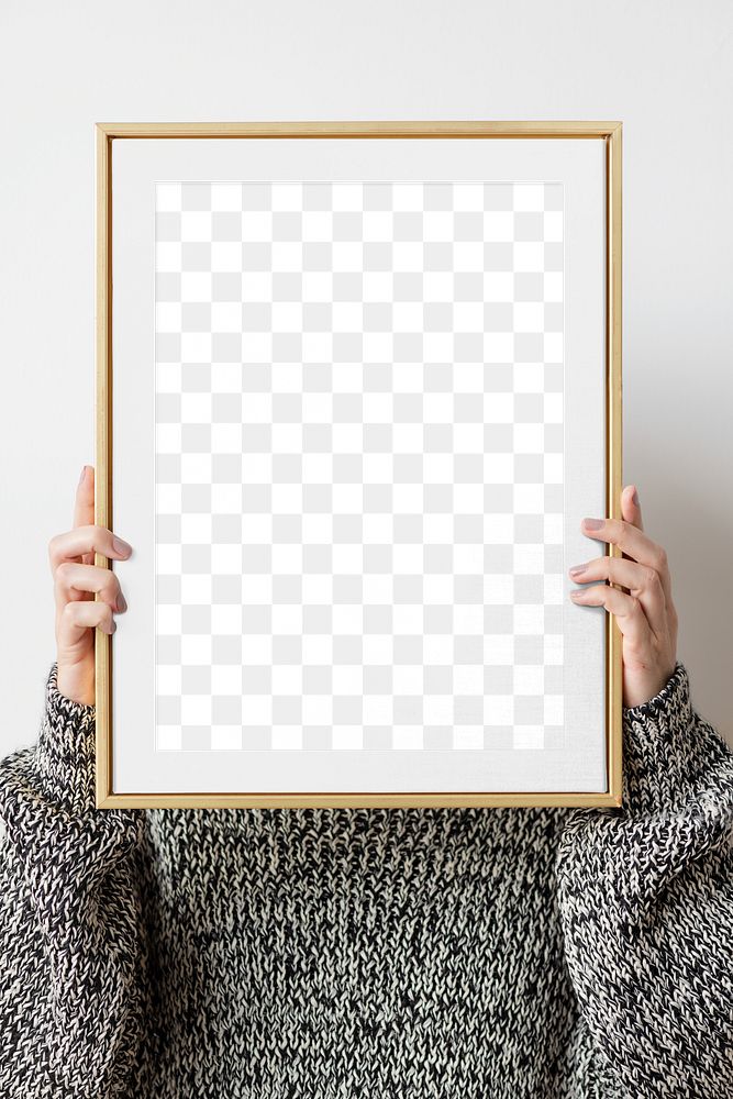 Picture frame png mockup, woman decorating wall, transparent design