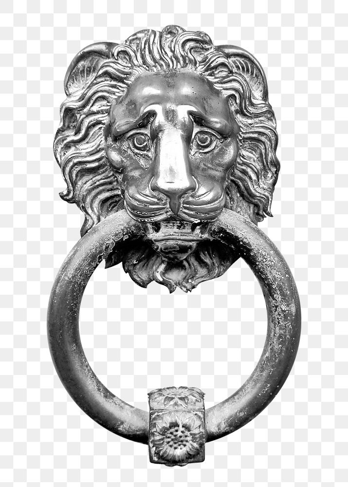 Png Lion door knocker sticker, transparent background