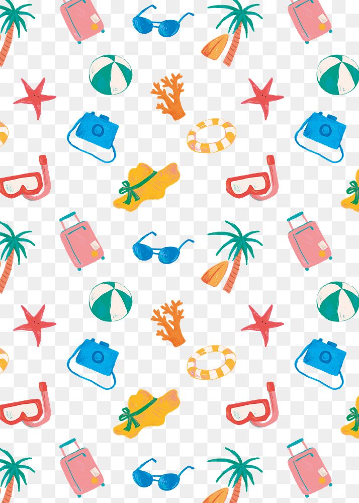 Summer essentials png pattern, doodle illustration transparent background