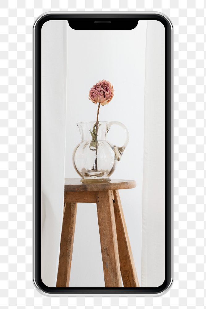 Vase flower png smartphone screen, transparent background