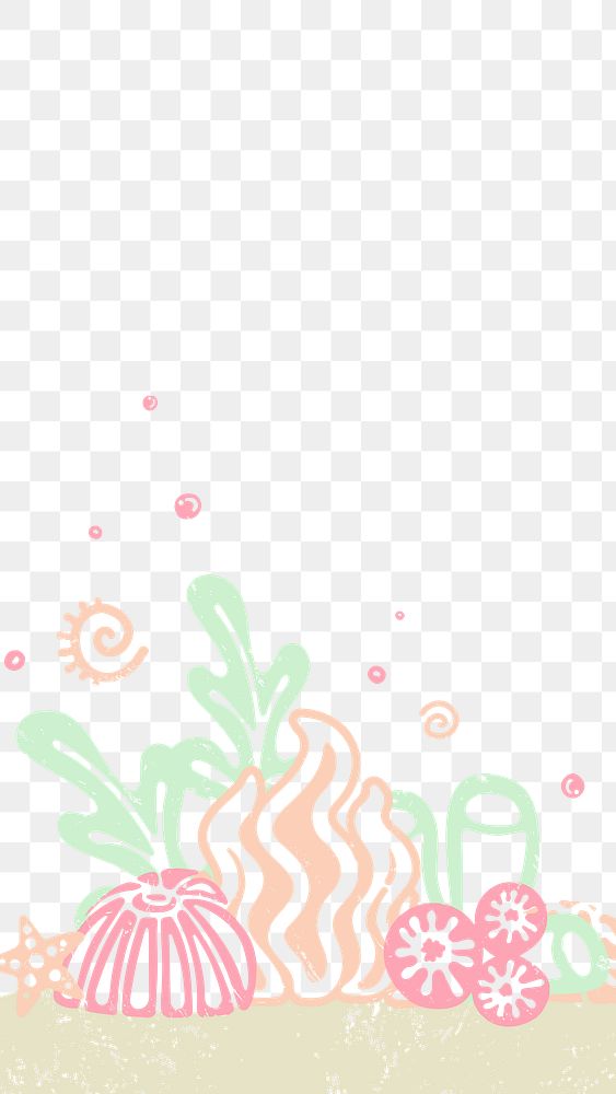 Sea anemones png doodle border, transparent background