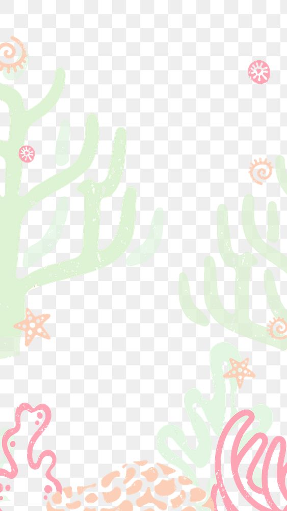 Sea anemones png doodle border, transparent background