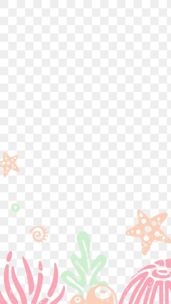 Ocean life png doodle border, transparent background