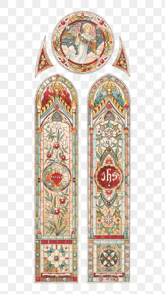 Church's stain glass png, transparent background.  Remastered by rawpixel