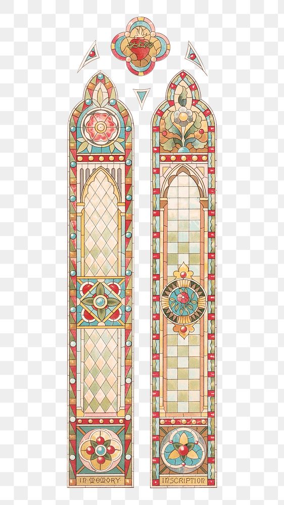 Church's stain glass png, transparent background.  Remastered by rawpixel