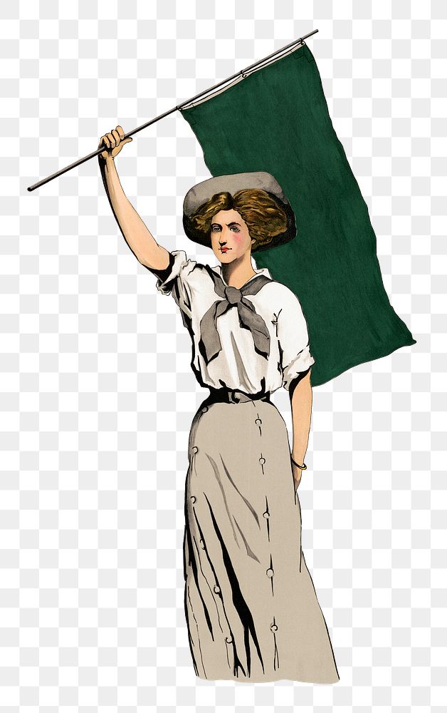 Sweet Briar png woman waving green flag, transparent background.  Remastered by rawpixel