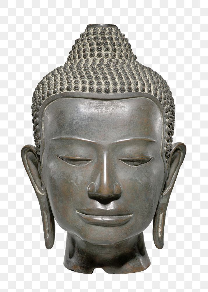 Aesthetic Buddha head sculpture png on transparent background.  Remastered by rawpixel