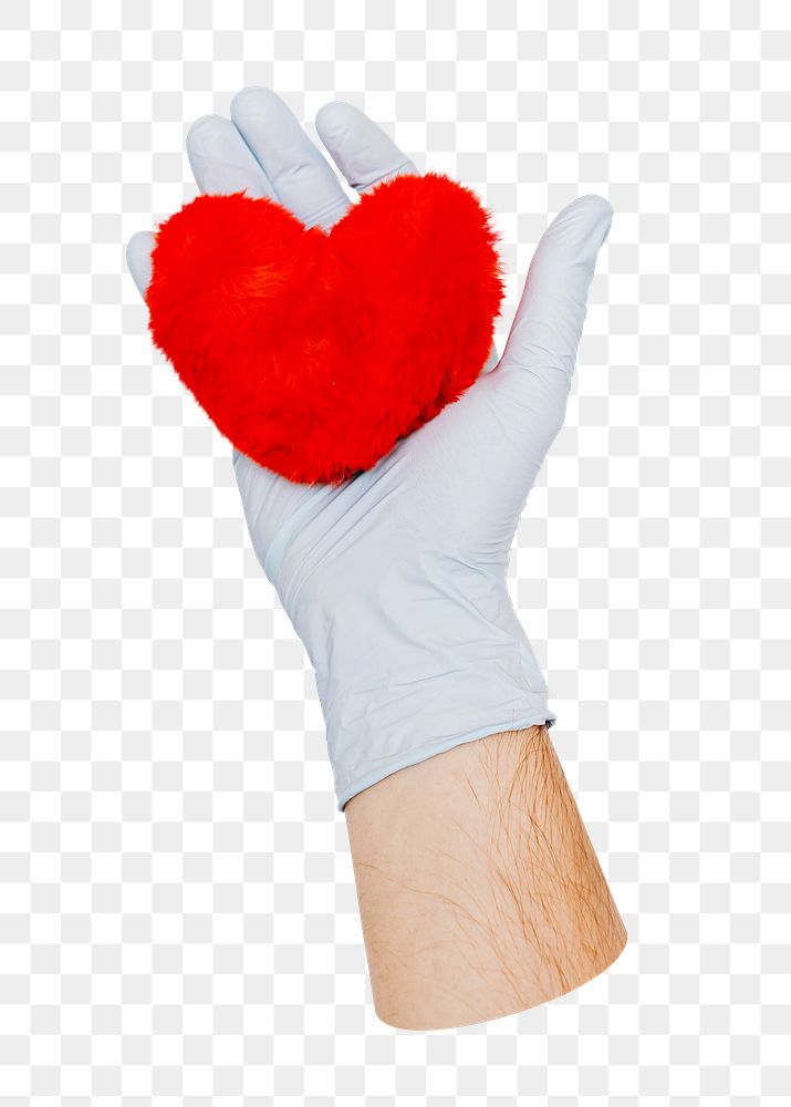 Png hand holding heart sticker, transparent background