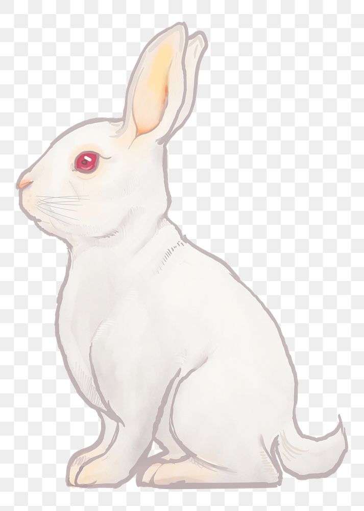 White rabbit png sticker, Chinese zodiac animal illustration, transparent background