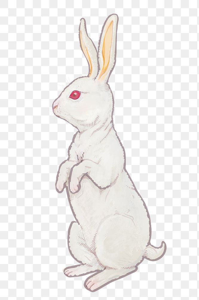 Standing white rabbit png sticker, Chinese zodiac animal illustration, transparent background