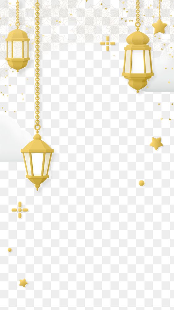 3D gold lanterns png border frame, transparent background