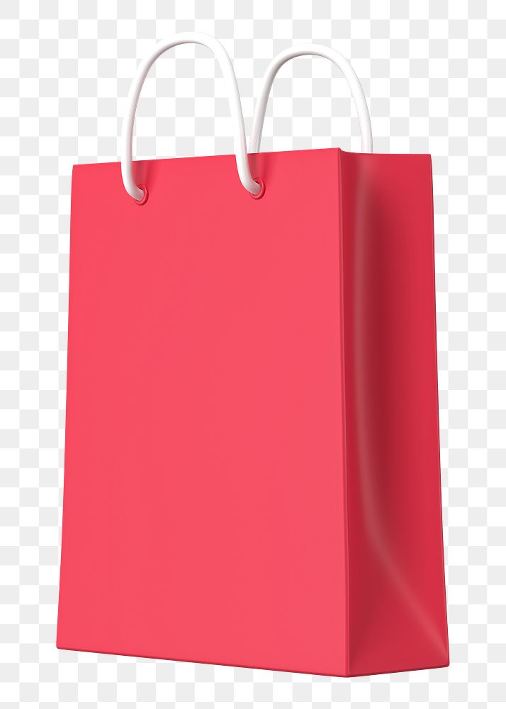 Red shopping png bag, 3D object illustration on transparent background