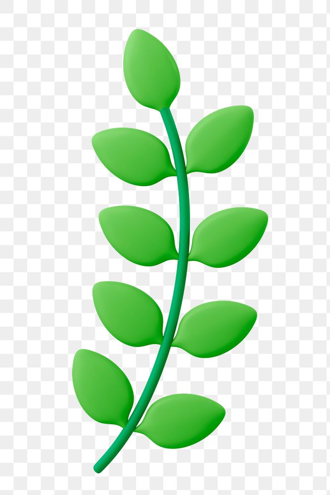 3D leaf png branch, green nature illustration on transparent background
