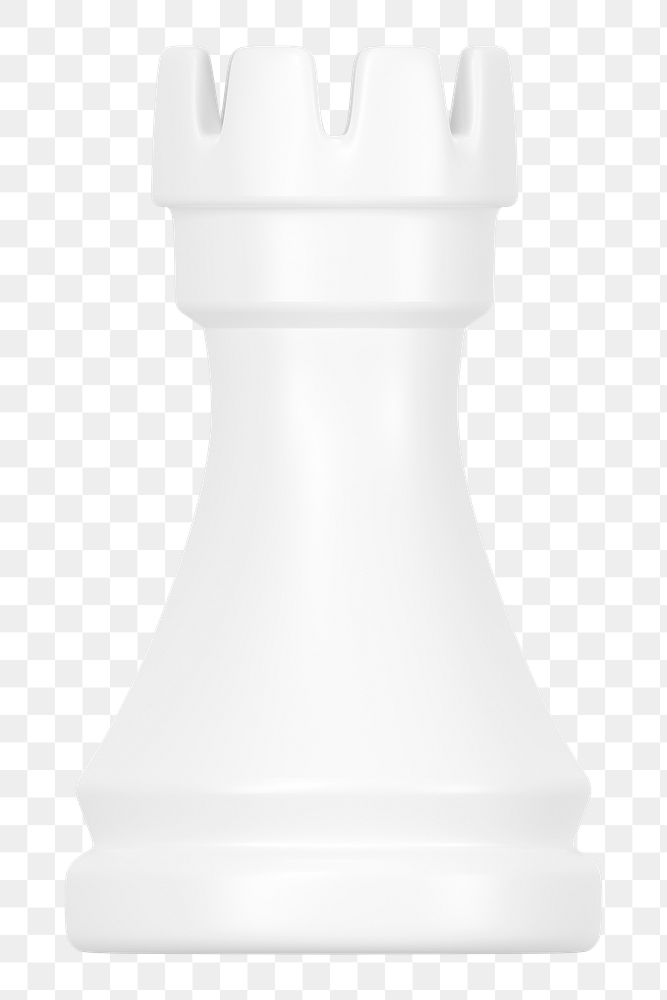 Rook png chess piece clipart, 3D white graphic on transparent background