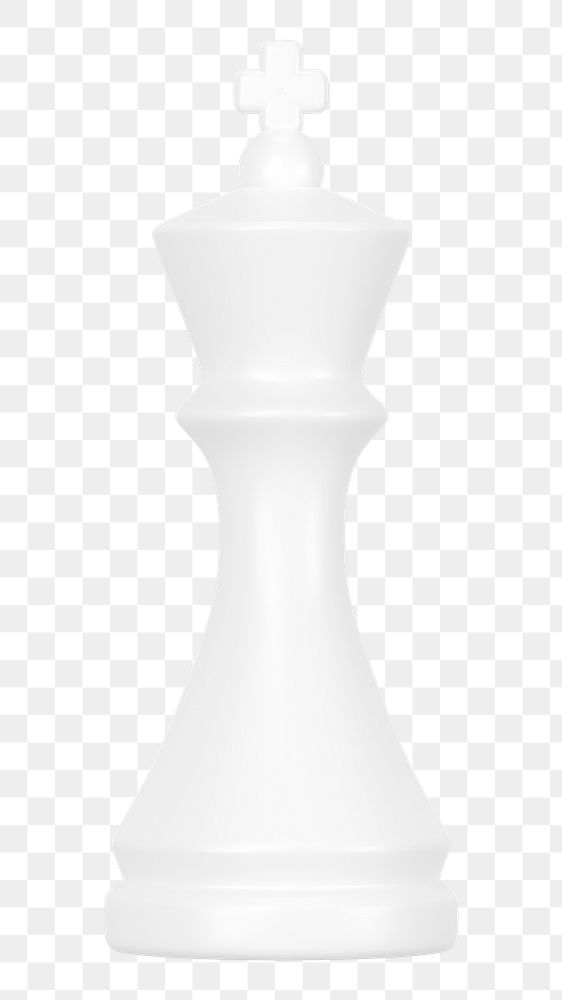 King png chess piece clipart, 3D white graphic on transparent background