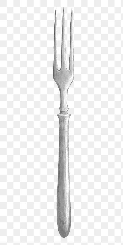 Silver grill fork png sticker, kitchenware illustration, transparent background
