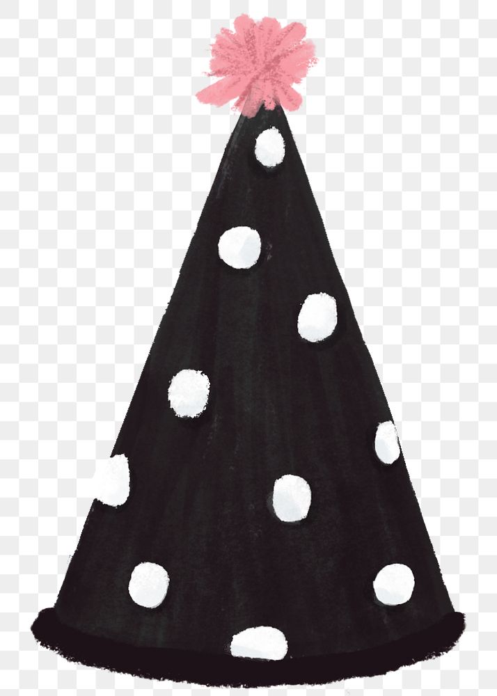 Png cute party hat sticker, black design, transparent background