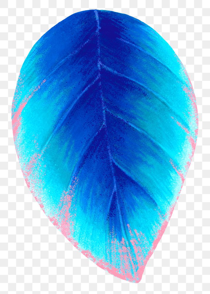 Gradient blue leaf png sticker, botanical illustration, transparent background