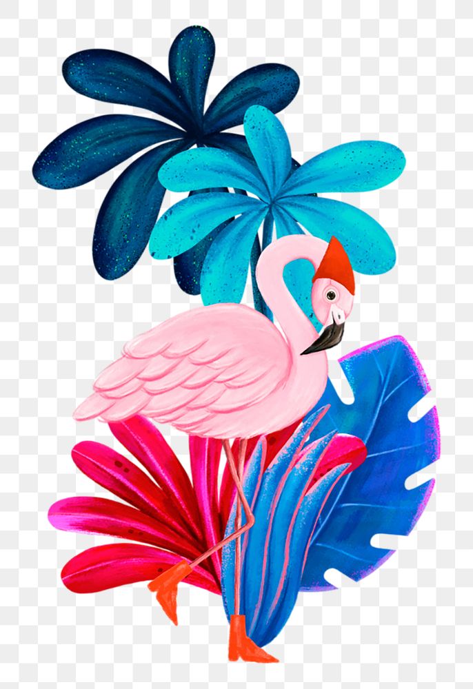 Colorful flamingo png sticker, cute animal illustration, transparent background