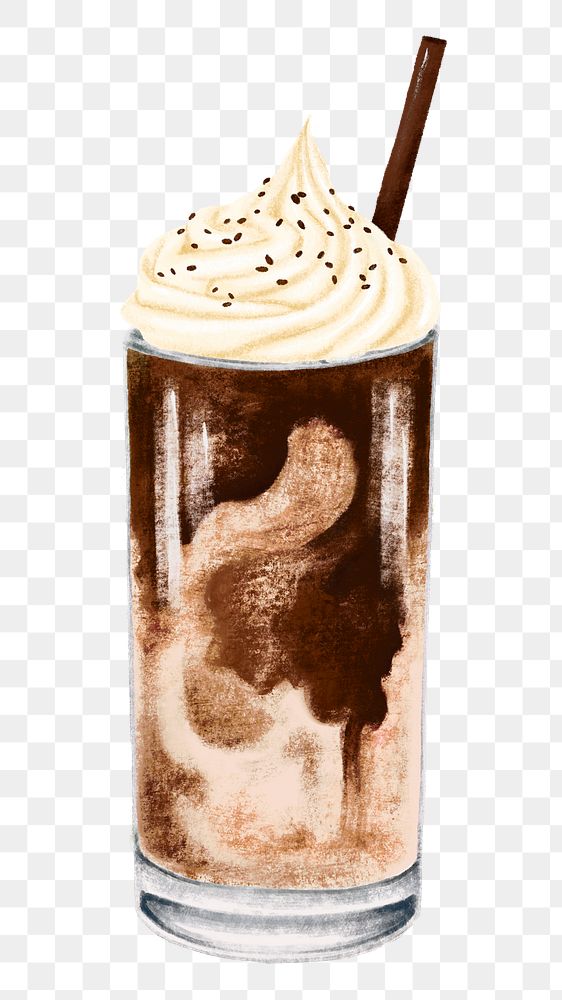 Chocolate frappe png sticker, whip cream topping illustration, transparent background
