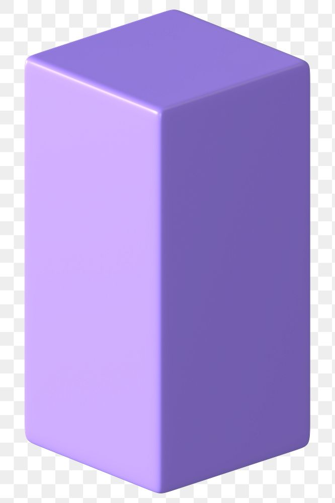 3D purple cuboid png, geometric shape clipart, transparent background