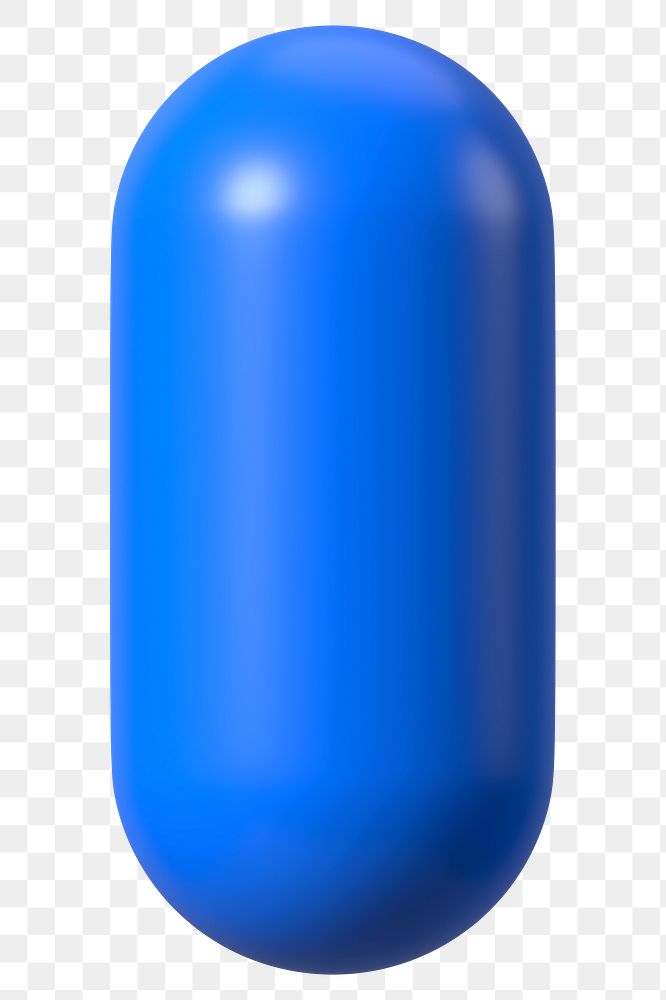 3D blue capsule png, geometric clipart, transparent background