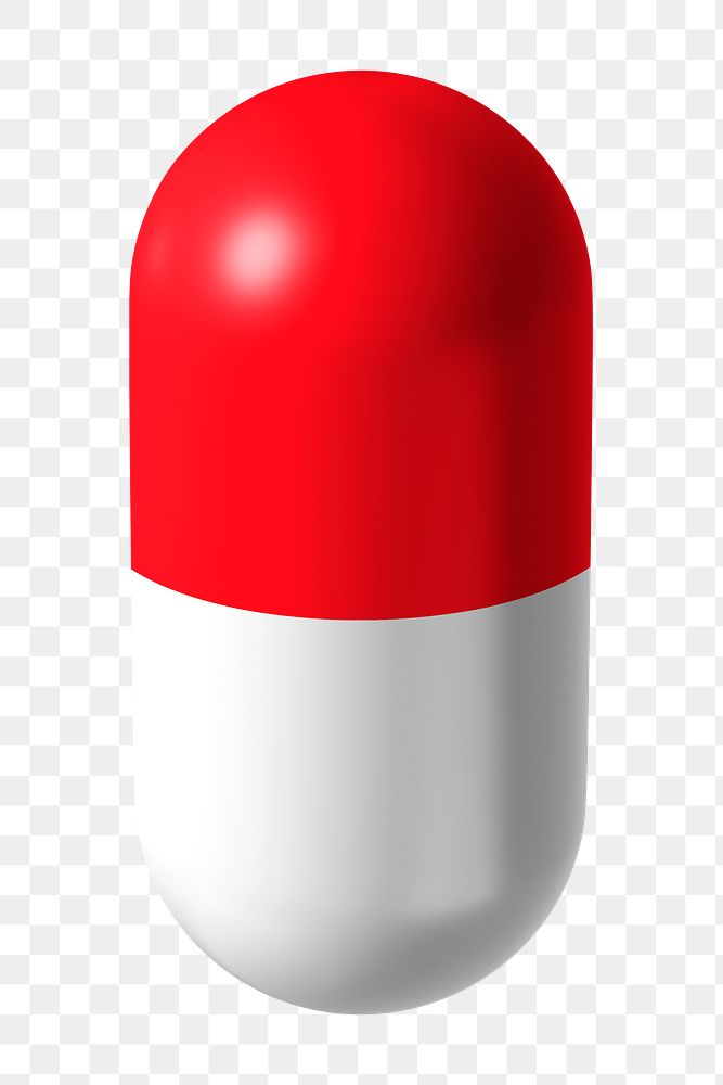 3D red capsule png, geometric clipart, transparent background