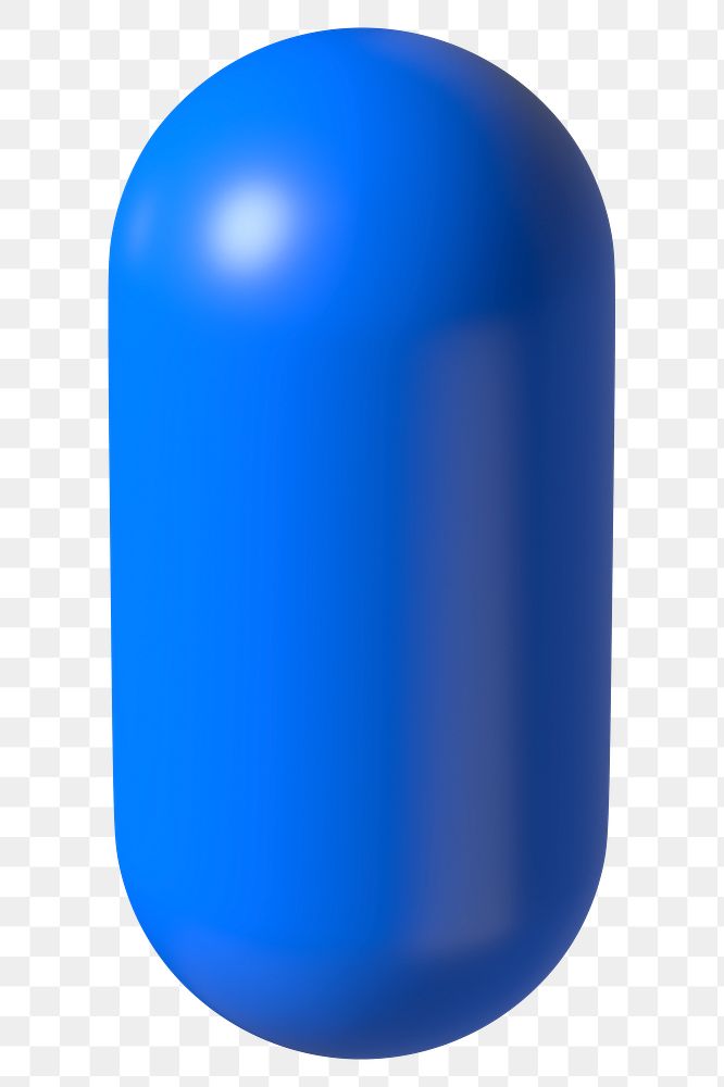 3D blue capsule png, geometric clipart, transparent background