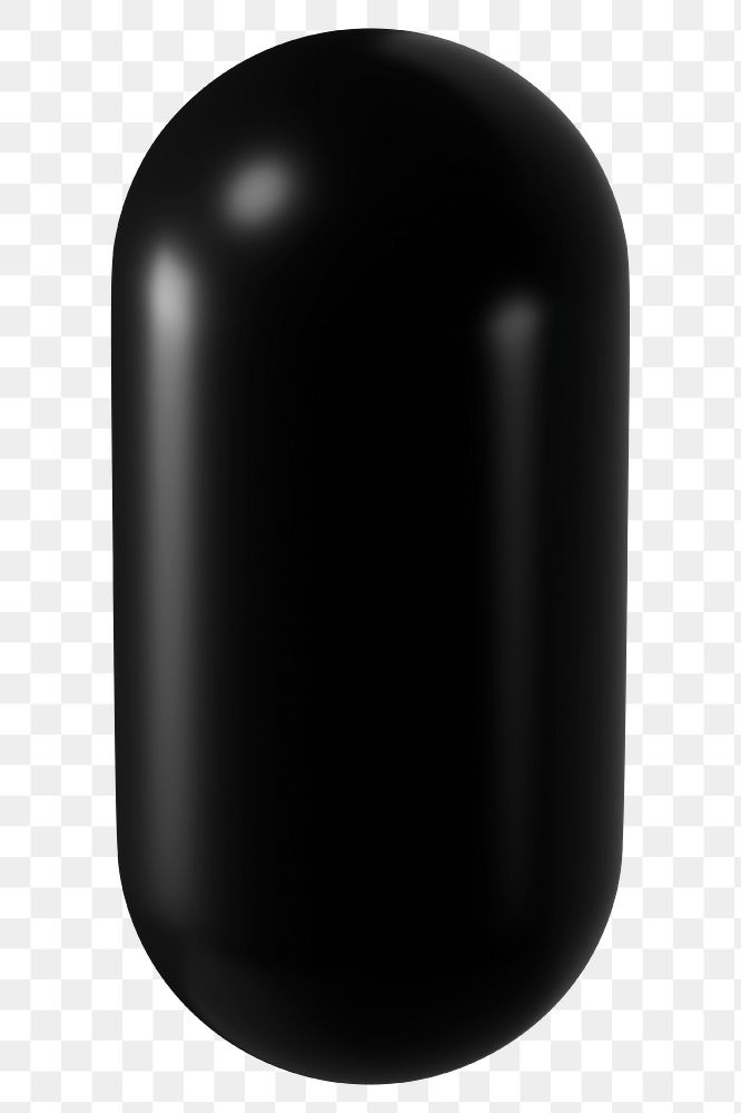 3D black capsule png, geometric clipart, transparent background