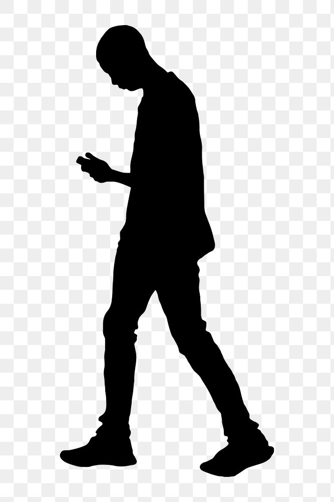 Man walking png sticker, using phone silhouette, transparent background