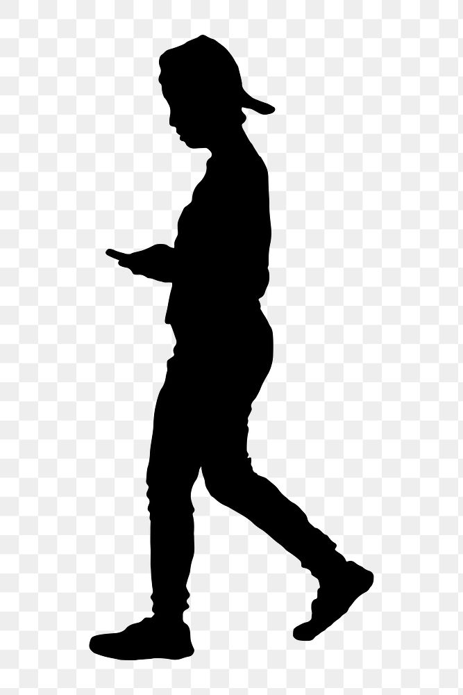 Man walking png sticker, using phone silhouette, transparent background