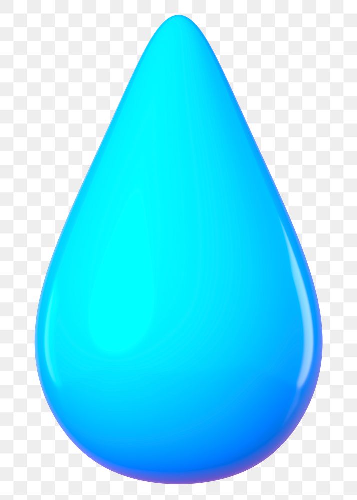 3D blue shape png water drop sticker, transparent background