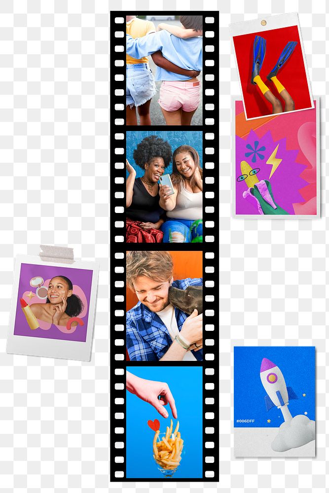 Film strip png photo collage sticker, transparent background