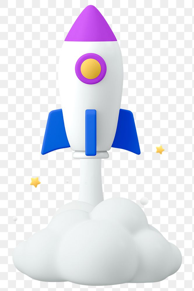 PNG 3D launching rocket, startup business sticker, transparent background