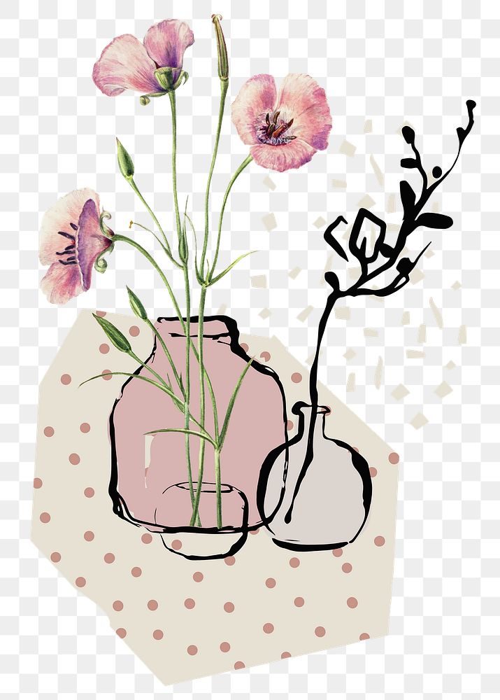Surreal flower vase png sticker, pink botanical, transparent background