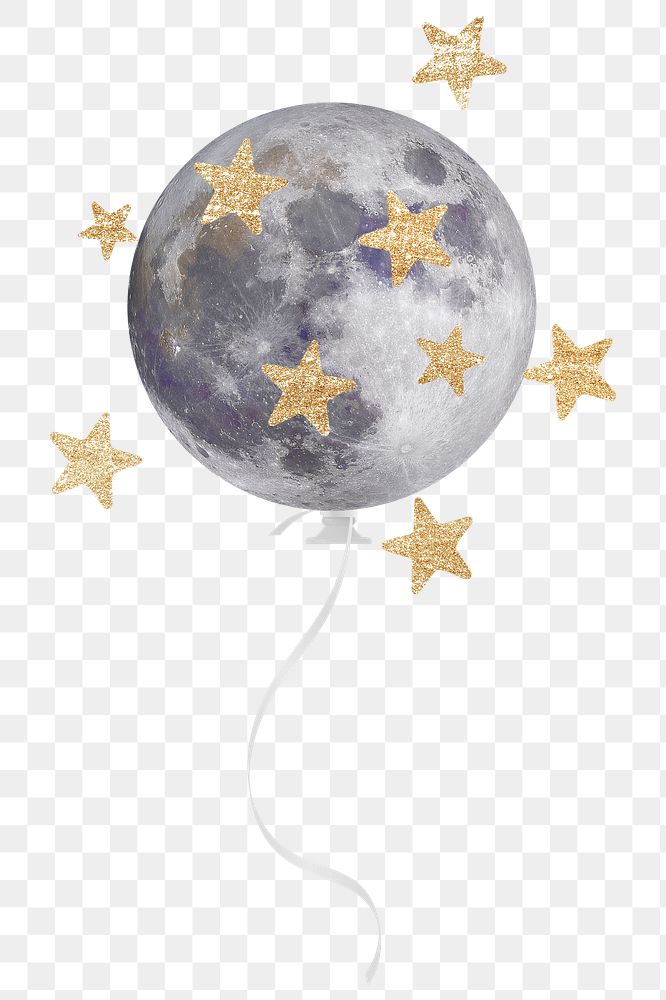 Moon & stars png sticker, aesthetic design, transparent background