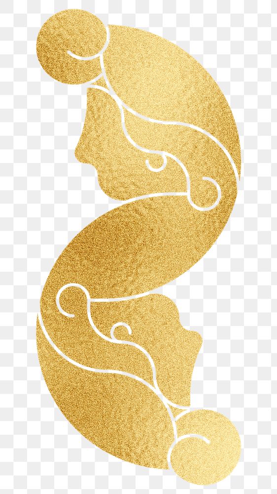 Gold Gemini  png Alphonse Mucha’s zodiac sign, sticker famous Art Nouveau artwork, transparent background, remixed by…