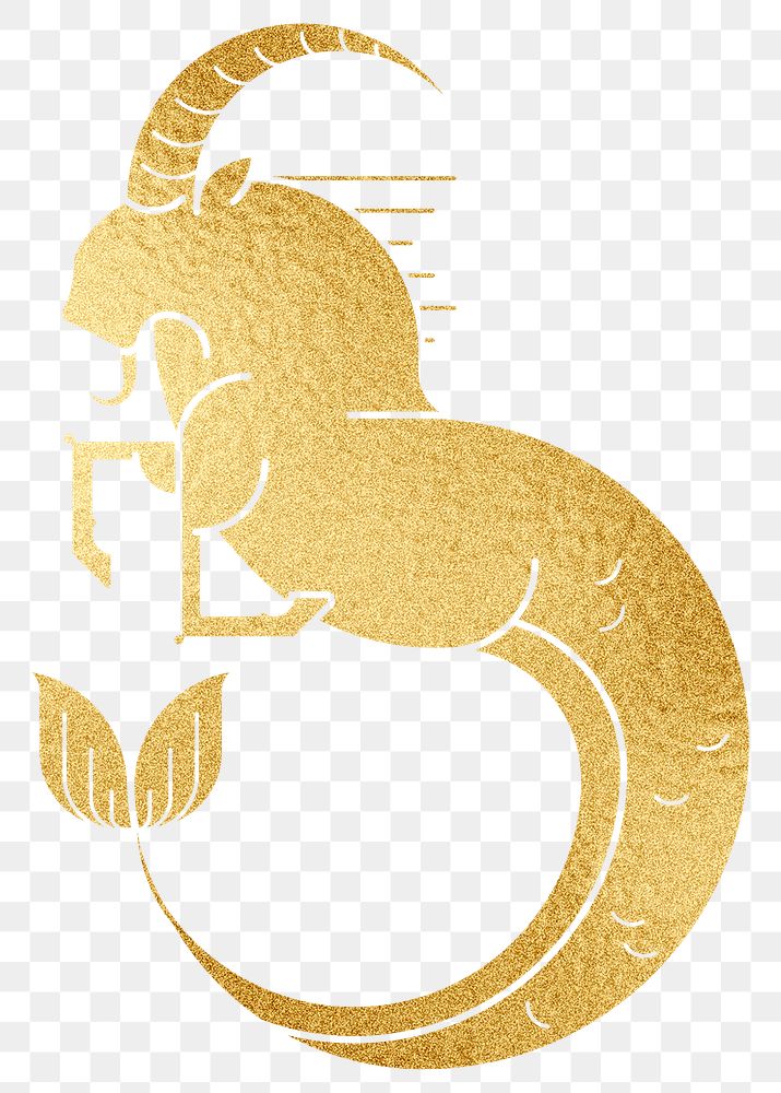 Gold Capricorn  png Alphonse Mucha’s zodiac sign, sticker famous Art Nouveau artwork, transparent background, remixed by…