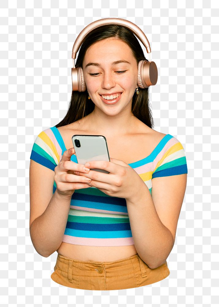 Png teenager listen to music sticker, transparent background