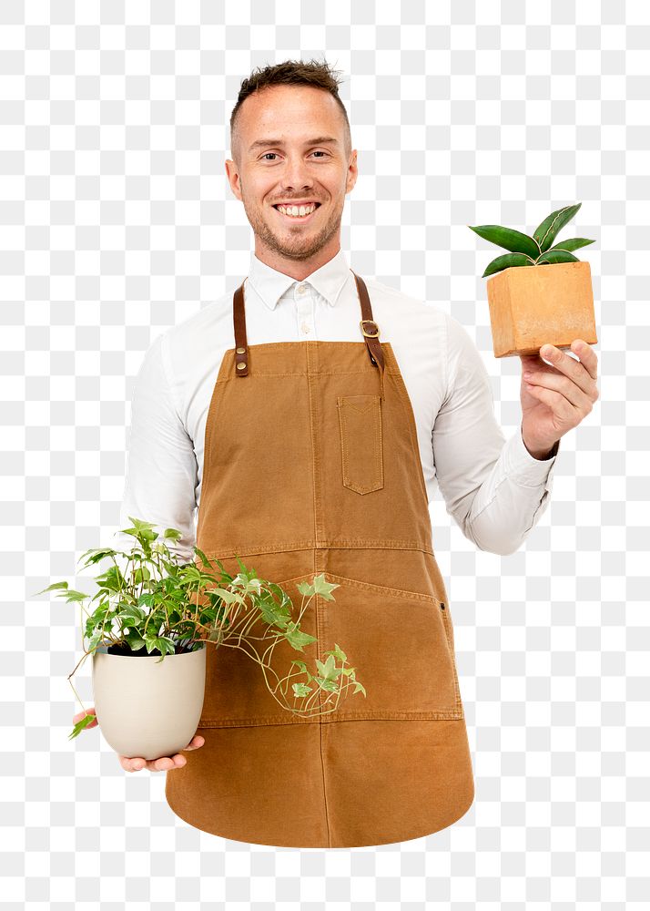 Png plant shop owner sticker, transparent background