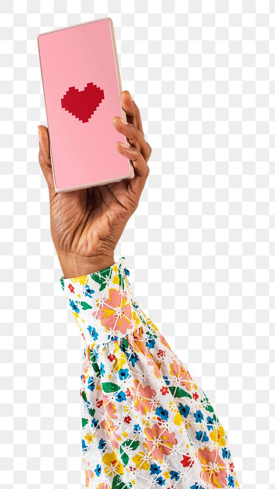 Mobile phone png heart screen sticker, transparent background