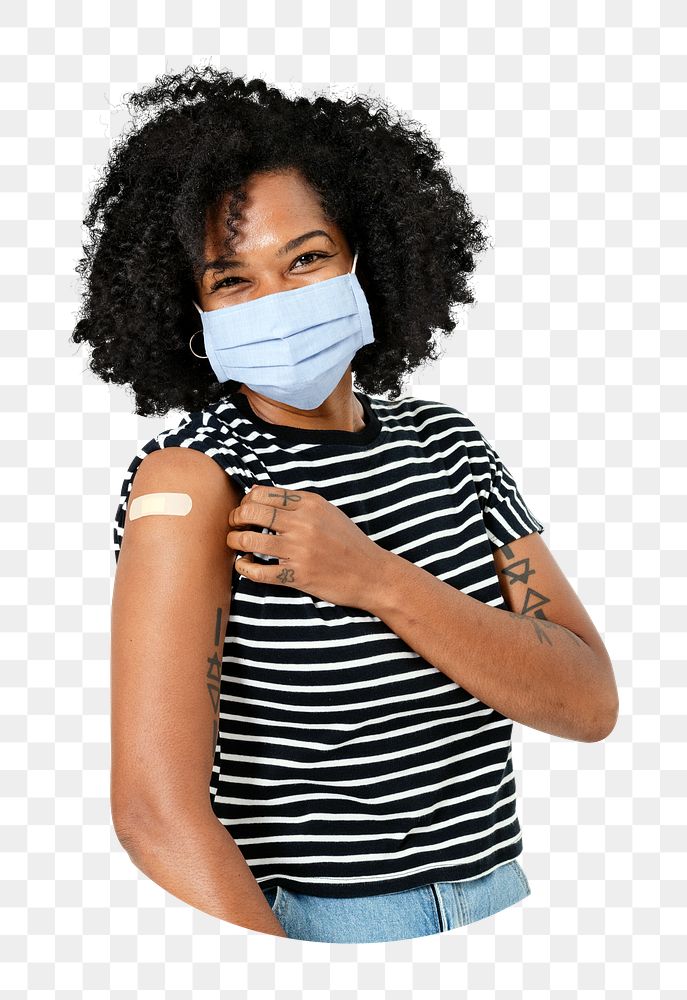 Png covid vaccinated woman sticker, transparent background
