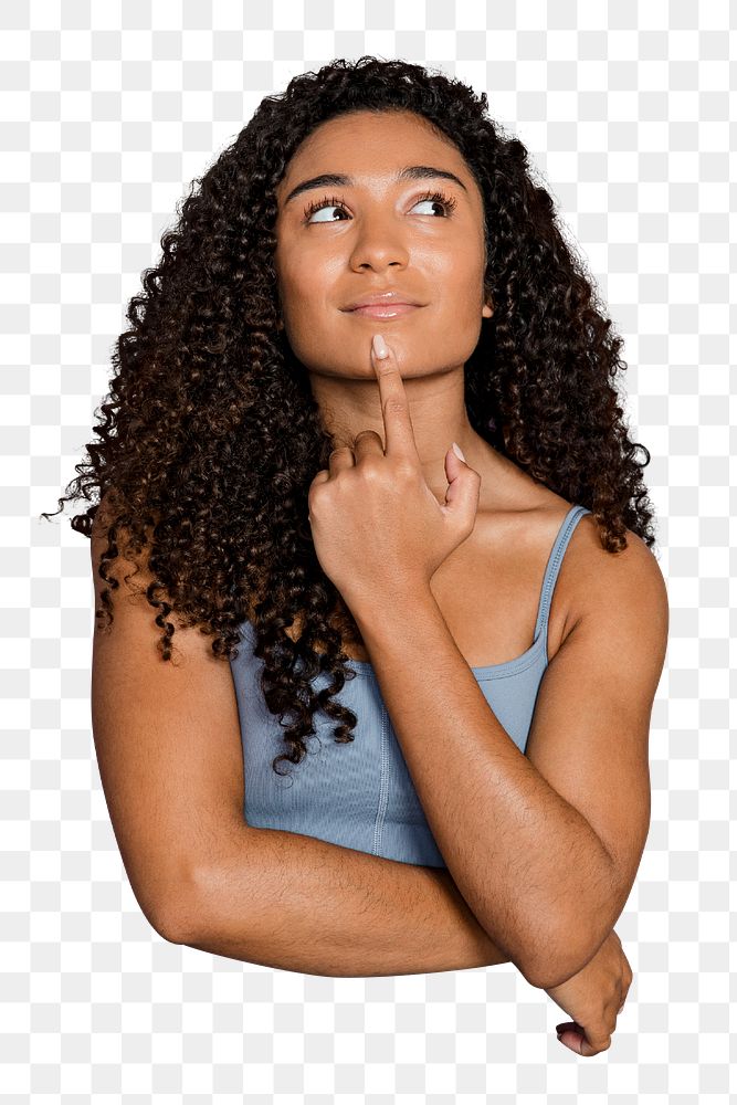 Thinking woman png sticker, transparent background