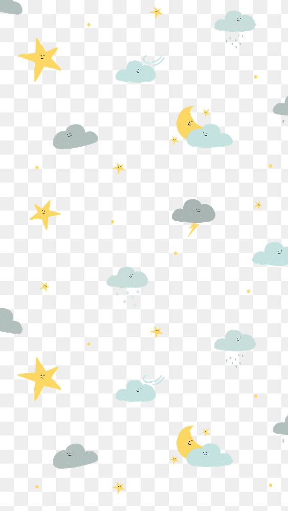 PNG night sky doodle pattern sticker, transparent background